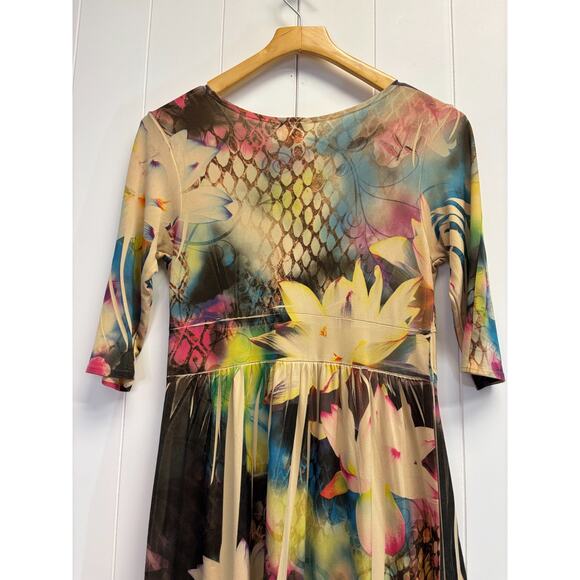 Y2K Body Central Women Baby Doll Floral‎ Boho Artsy Midi Dress Size M Abstract - Picture 7 of 8